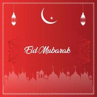 Happy Eid mubarak banner illustration red color with empty space background design vector