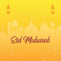 Ramadan kareem with Eid Mubarak greeting banner template background with yellow and gold colours vector