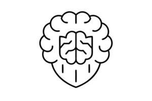 Simple line art illustration of a brain within a heart shape. vector