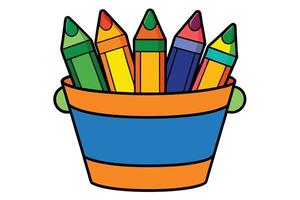 Its Colorful Crayons in a Blue Container vector