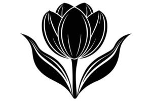 Black and white silhouette of a tulip. vector