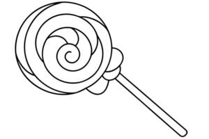 Simple black and white outline drawing of a swirl lollipop. vector