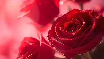 red roses are shown in a photo with a red background