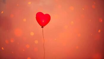 a red heart shaped balloon is floating in the air photo