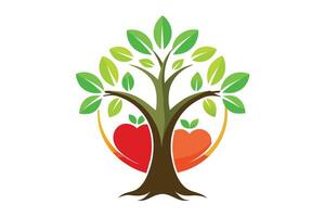 Logo of a tree with apples, symbolizing healthy living. vector