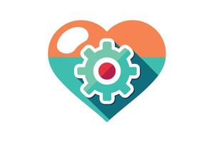 Heart-shaped icon with gear representing efficient love. vector