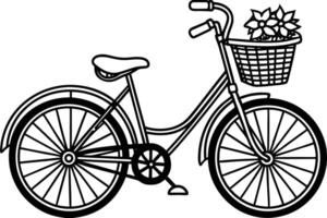 Cute Outline of a Bicycle with a Basket vector