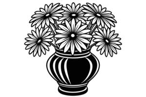 Black and white floral vase drawing vector