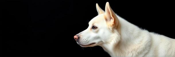 White dog profile against a dark background showcasing distinct features and calm demeanor photo
