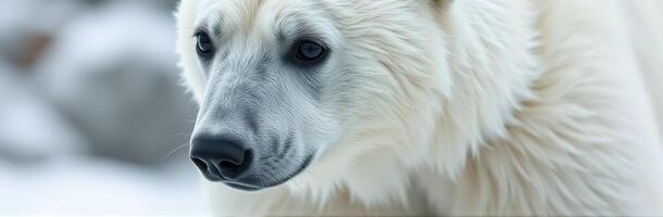 Close-up of a polar bear in a snowy environment showcasing its vibrant fur and expressive eyes in the Arctic region photo