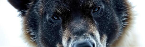 Close-up of a wolf staring intently in a snowy landscape during wintertime photo