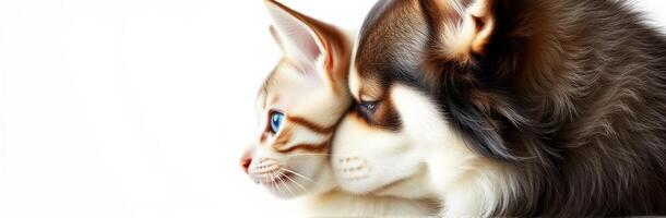 Cats and dogs share a moment of friendship and connection in a light-filled setting photo