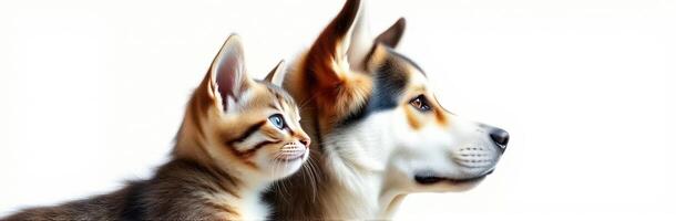 Cute cat and dog side by side showcasing friendship and companionship in a bright setting photo