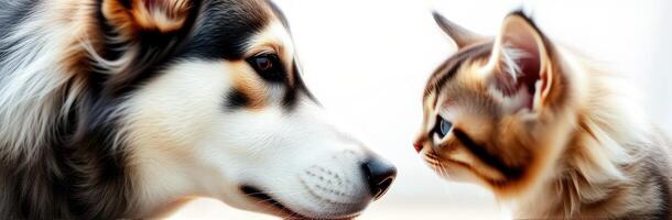 Friendly encounter between a dog and a cat in a cozy indoor setting during the afternoon photo