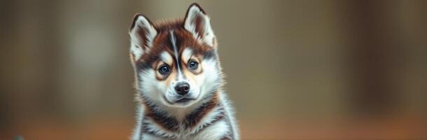 Curious puppy gazes into the distance in a soft, blurred background during a calm afternoon photo