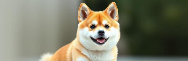 Shiba Inu relaxing in a sunny park setting during the afternoon with a cheerful expression photo