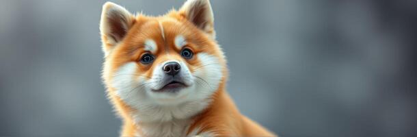 Cute fluffy dog looking contemplative against a blurred background in a lovely outdoor setting photo