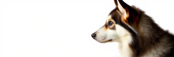 Husky dog profile view with a soft focus background in a bright indoor setting photo