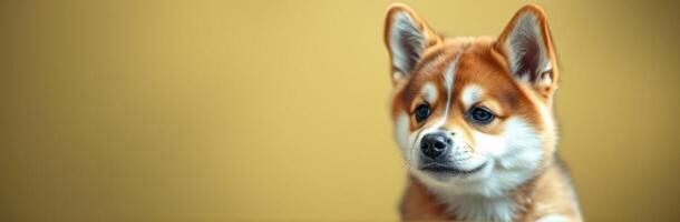 Corgi puppy explores a soft backdrop while showcasing playful curiosity and innocence photo