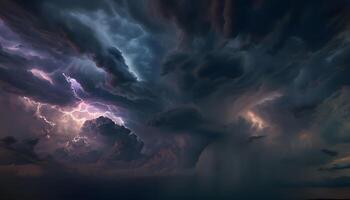 A stormy sky with lightning and clouds photo