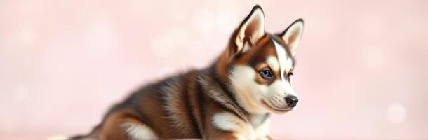Cute puppy resting on soft surface with a gentle background during a sunny afternoon photo