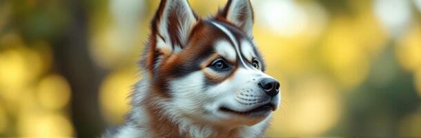 Beautiful dog with striking coat and alert expression enjoying a sunny day in the park photo