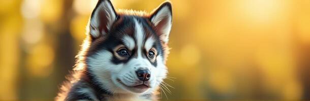 Cute Fluffy Puppy Portrait with Beautiful Fur and Adorable Expression in Nature Background photo