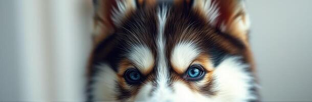 Cute and Fluffy Siberian Husky Puppy with Blue Eyes. Adorable Close-Up Portrait of a Loyal Companion photo