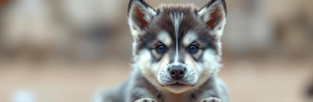 Cute and Playful Siberian Husky Puppy Portrait with Adorable Features and Happy Expressions photo