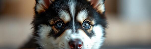 Cute Fluffy Husky Puppy with Blue Eyes - Close-Up Animal Portrait of Adorable Furry Friend photo