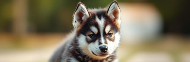 Adorable Fluffy Husky Puppy Playing Outdoors with Cute Expressions and Joyful Charm photo