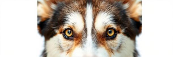 Closeup Portrait of an Adorable Dog with Intense Gaze and Soulful Bicolor Eyes in Natural Light photo