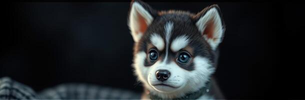Cute Adorable Puppy Closeup Portrait of Fluffy Furry Small Dog with Playful Eyes and Sweet Expression photo