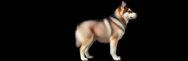 Siberian Husky Profile Portrait in Digital Art on Black Background - Adorable Detailed Illustration of Strong Build Canine with Striking Appearance and Vivid Colors photo