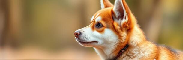 Adorable Golden Fur Puppy Profile in Nature with Dog Collar and Happy Expression photo