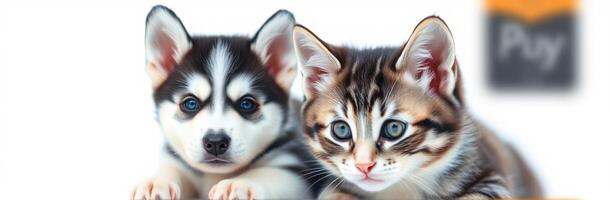 Puppy and Kitten Friendship. Adorable Animal Duo with Blue Eyes and Sweet Expressions photo