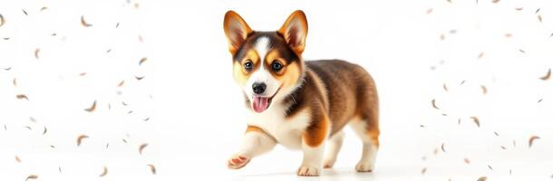 Cute and Playful Corgi Puppy Portrait. Adorable Domestic Dog with Fluffy Fur and Cheerful Expression photo
