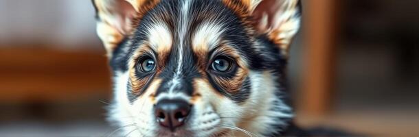 Cute and Adorable Puppy Portrait Closeup with Playful Expression and Puppy Love Eyes photo