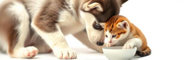 Puppy and Kitten Playing Together. Adorable Friendship and Affection Between Furry Companions on a White Background photo