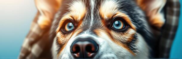 Close-Up Portrait of a Cute Dog with Blue Eyes - Realistic Animal Illustration for Dog Lovers photo