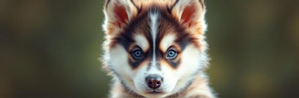 Cute Fluffy Puppy Portrait of a Happy Siberian Husky with Blue Eyes and Playful Expression in Outdoor Setting photo