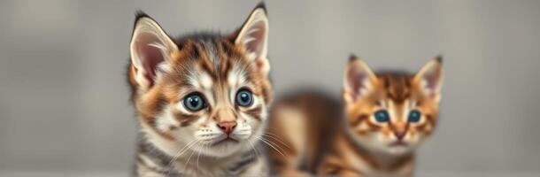Adorable Tabby Kittens with Blue Eyes Playing Together in a Bokeh Background - Cute Pet Photography photo