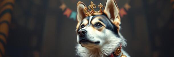 Corgi Dog Portrait in Regal Crown. Adorable and Majestic Canine Royalty Fantasy Image photo