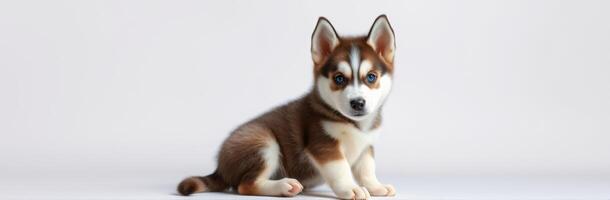 Cute and Inquisitive Siberian Husky Puppy with Blue Eyes on White Background - Adorable Dog Portrait for Dog Lovers and Pet Photography photo