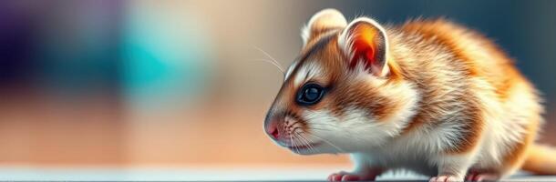Close-Up of an Adorable Hamster with Bright Eyes and Playful Expression in Soft Lighting photo