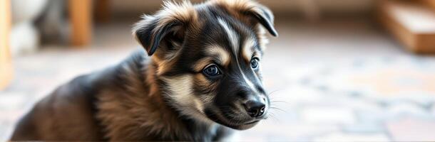Cute Puppy Portrait with Adorable Eyes in Natural Light - Perfect Pet Photography for Dog Lovers photo