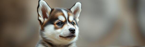 Cute and Adorable Puppy Portrait with Vibrant Fur and Charming Expression in Nature Background photo