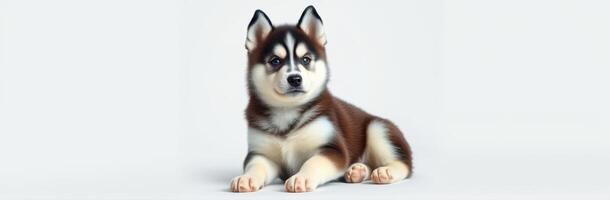 Cute and Adorable Puppy Portrait. High Resolution Close-Up of a Siberian Husky with Bright Eyes and Fluffy Fur photo
