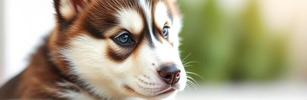 Cute Adorable Siberian Husky Puppy Portrait with Playful Youthful Energy in Nature Background photo