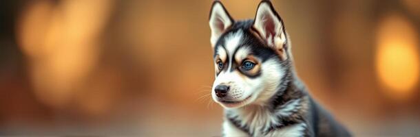 Adorable Siberian Husky Puppy with Blue Eyes - Cute, Playful, and Loyal Canine Portrait in Natural Light photo